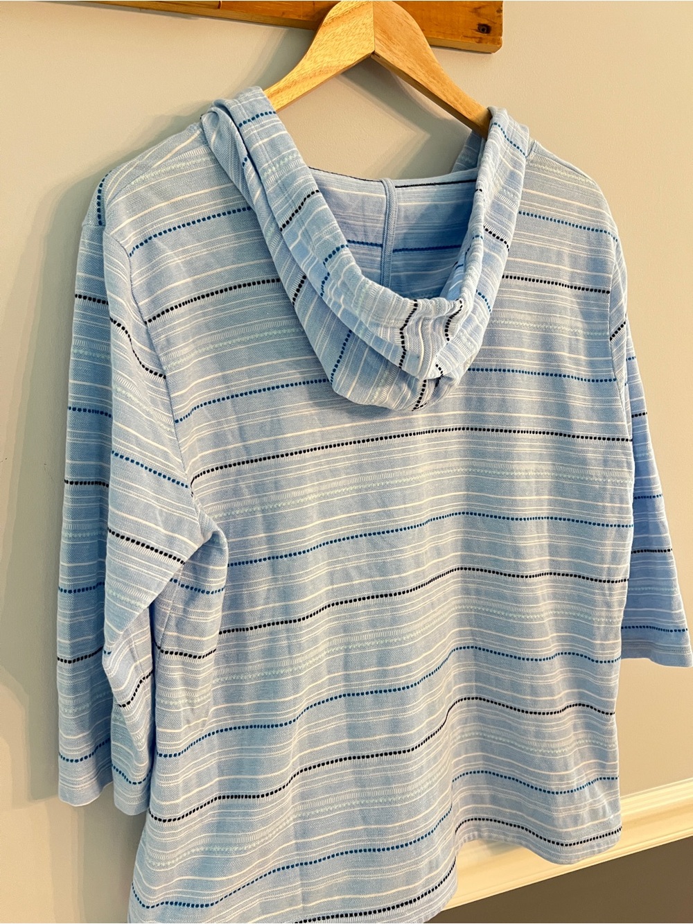 Talbots Terry Cloth Hoodie Blue Striped Beach Coverup Pullover Coastal Cottage - Picture 8 of 14